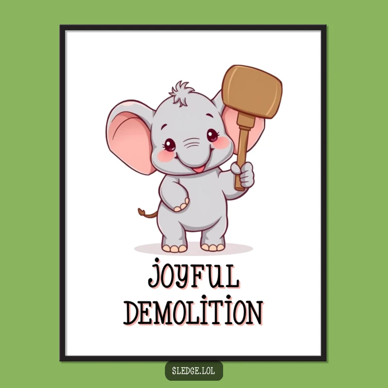Funny Elephant Mallet Digital Art: Instant Download of Cheerful Wall Decor