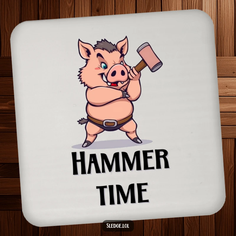 Funny Boar Coasters: A strong boar humorously wields a sledgehammer, providing funny, protective accents for any surface.