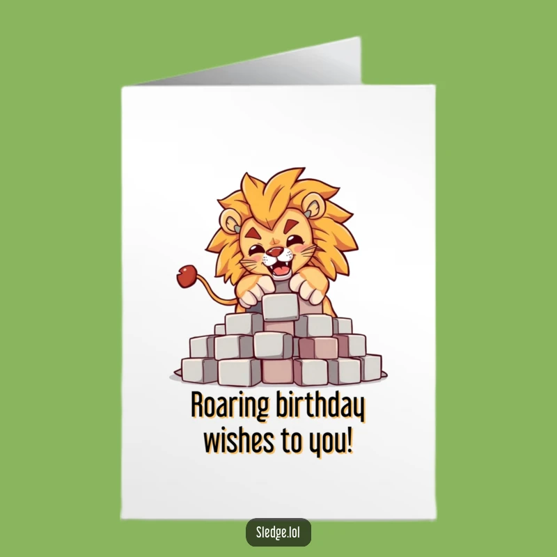 Lion Blocks Birthday Card Free Printable - Mighty Funny Downloadable Greeting