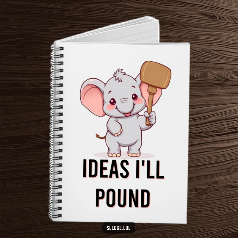 Funny Elephant Notebook: A cheerful elephant humorously raises a giant mallet, perfect for funny, imaginative note-taking and journaling.