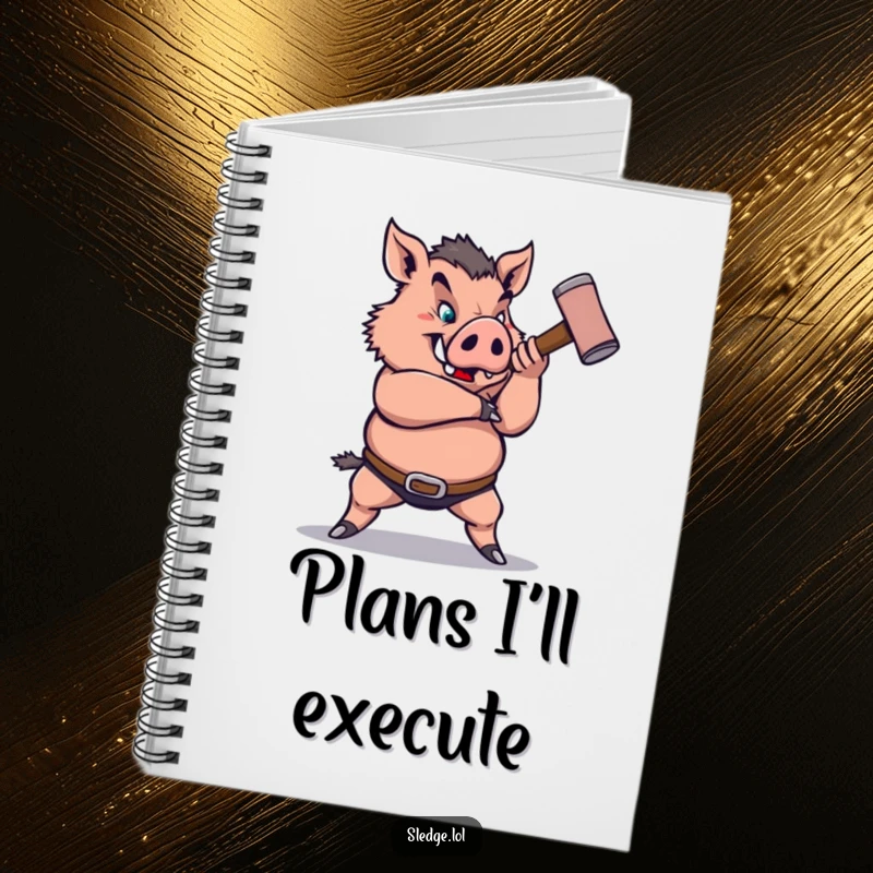 Funny Boar Notebook: A strong boar humorously swings a sledgehammer, inspiring funny, powerful planning and note-taking.