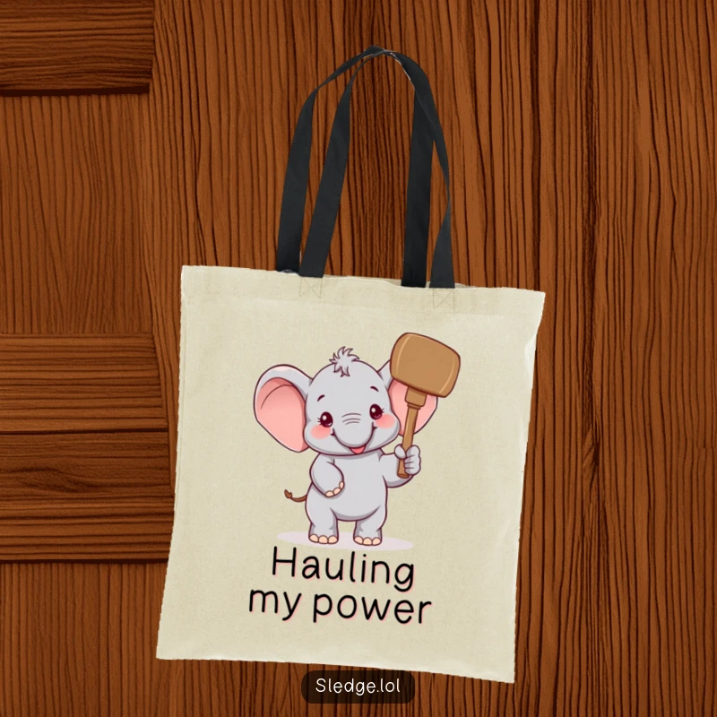 Funny Elephant Tote Bag: A cheerful elephant humorously raises a giant mallet, perfect for funny, whimsical everyday use and carrying essentials.